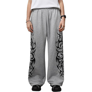 Pantalon de survêtement unisexe décontracté Y2K gothique graffiti avec cordon de serrage à la taille, coupe large, pour la détente et le sport, avec poches - Product Image 1