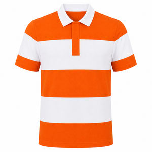 Chemise décontractée pour homme en toile 100 % coton, rayures orange et blanches, coupe régulière, manches courtes, design color block tricoté, écologique - Product Image 1