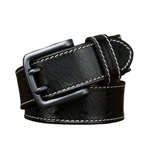 เข็มขัดหนังแท้ผู้ชายพร้อมโลหะง่ามสองง่ามสำหรับหัวเข็มขัดสายคาดเอวสีดำสีน้ำตาลสุดชิคแบบย้อนยุค - Product Image 5