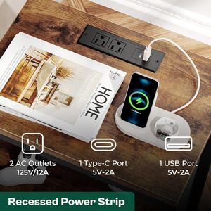 Comodino da 27,6 Pollici con Stazione di Ricarica, Cassetti in Tessuto, Porte USB e Prese Elettriche, Tavolino da Notte con Funzionalità Pratiche - Product Image 3