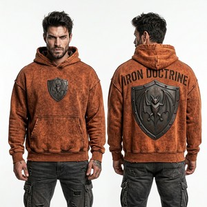 Custom Text Print Hoodie Men Vintage Wash Maroon Streetwear Oversized Pullover Heavyweight Fleece Gothic Graphic Hood Sweatshirt - Product Image 6