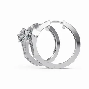 Pendientes de Diamantes Brillantes en Corte Redondo y Princesa, Pendientes de Diamantes en Oro Blanco de 18K para Exportación al por Mayor - Product Image 2