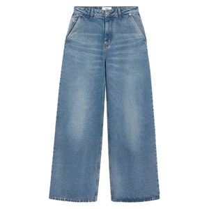 Vaqueros de mezclilla de cintura alta y pierna ancha Ami para mujer, corte holgado, lavado a la piedra, largo completo, estilo casual azul liso para primavera - Product Image 1