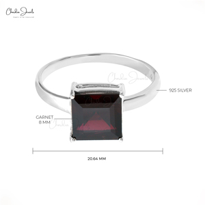 Natural Mozambique Garnet Ring 925 <b>Solid</b> <b>Silver</b> Handmade 8mm Square Cut Solitaire Engagement Wedding Ring High Polish Finish US7 - Product Image 3