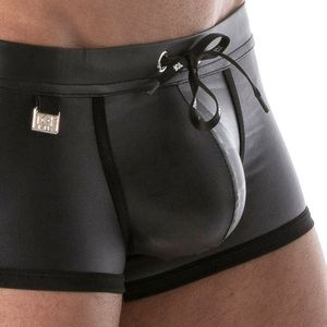 Boxers en cuir pour hommes, noirs, taille mi-haute, sous-vêtements sexy, coupe tentatrice - Product Image 5