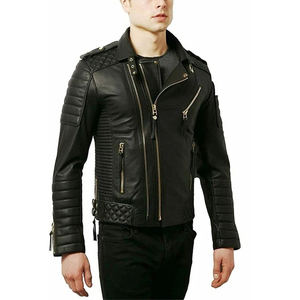 Veste Moto Casual en Cuir Véritable Noir pour Homme, Doublure en Fausse Fourrure, Fermeture Éclair, Coupe Classique, Couleur Unie, Coupe-Vent pour l'Hiver - Product Image 3