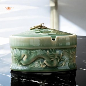 Cenicero de Cerámica de Calidad Garantizada con Diseño de Dragón, Estilo Chino Tradicional, Esmalte Verde, Decoración de Escritorio para el Hogar - Product Image 5