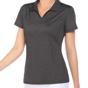 T-shirt en coton extensible respirant de haute qualité pour femme, élégant, gris foncé, à col, vêtement décontracté haut de gamme - Product Image 3