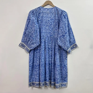 Vestido Midi Casual de Mujer, 100% Algodón Tejido, Liso, Manga Corta, Cintura Imperio, Estilo Babydoll, Oversize, Cuello en V, Ajuste Holgado - Product Image 4