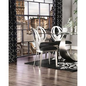 Contemporary 2pc <b>Silver</b> Metal Frame Dining <b>Chairs</b> with Black Microfiber Seat & Oval Back 2pc Dining Room <b>Chair</b> Set - Product Image 6
