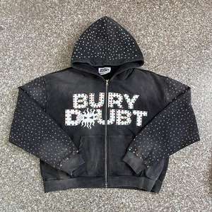 Sweat-shirt à capuche zippé pour homme, coupe ample, 100% coton, 400 g/m², effet délavé soleil, vintage, haute qualité, orné de strass - Product Image 2