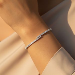 2.072CTW Round Pave <b>Set</b> Diamond <b>Bangle</b> Cuff Bracelet - Product Image 6