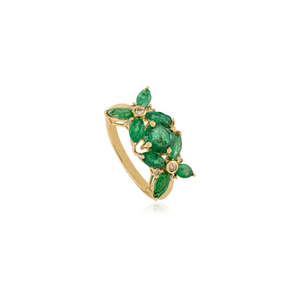 14K <b>Gold</b> Floral Emerald Diamond Art Deco <b>Ring</b> for Women - Product Image 4