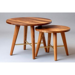 Walnut Wood Mid Century Modern <b>Round</b> Eco-friendly Handcrafted <b>Nested</b> Side <b>Tables</b> Set-Wholesale Furniture From India - Product Image 4
