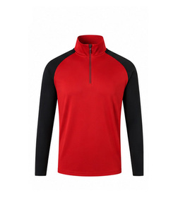 <b>Men's</b> Red Black Contrast Half-Zip Long Sleeve Quick Dry Sports Top Regular Fit All Seasons 100% Polyester - Product Image 1