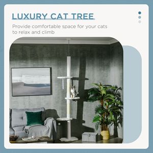 Albero per Gatti Bianco da 2,5 m, Altezza Regolabile, Design Lussuoso e Classico, Materiali Ecologici in Sisal e Lana, Grande Formato, Confezionato in Cartone - Product Image 4