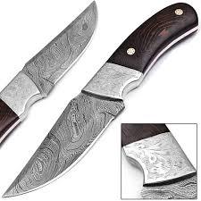 Cuchillo Skinner de Acero de Damasco Hecho a Mano con Hoja de Punta Caída Grabada, Refuerzo de Acero Inoxidable, Mango Negro, Cuchillo de Caza EDC para Exteriores - Product Image 2