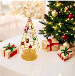 Luxuyry Gold Metal Wire Christmas Tree Figurine with <b>Star</b> Top <b>Lighted</b> Tabletop Sculpture Modern Minimalist Holiday Decor - Product Image 4