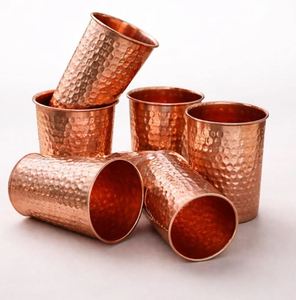 Hammered Copper <b>Tumbler</b> <b>Set</b> Reusable Water Drinking Cups Traditional Tableware For Home Dining Restaurant And Gifting - Product Image 1