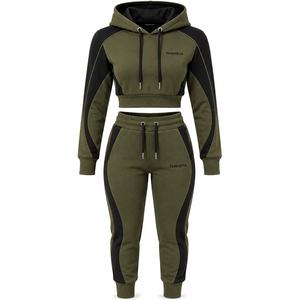 Women's Winter Two Piece Streetwear Solid Tracksuit Set Long Sleeve Zip Front Crop <b>Top</b> High Waist Jogger Pants Activewear 100% - Product Image 6