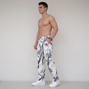 <b>Men's</b> <b>White</b> Abstract Pattern Waterproof Sweatpants Elastic Waist Drawstring Casual Loose Fit Lightweight Polyester Joggers - Product Image 4