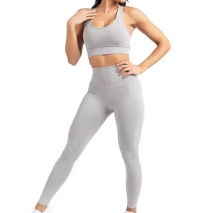 High Quality Solid Color Yoga Set Women Quick Dry Two Piece Set Mid Waist Sports Bra and Leggings Fitness Gym Activewear Set - Product Image 4