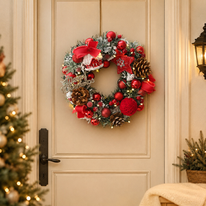 2026 New Flocked Snowy Christmas Wreath Artificial Wreath for <b>Front</b> <b>Door</b> Wall Hanging Christmas Home <b>Decor</b> Cus - Product Image 6