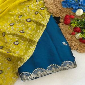 ผ้าส่าหรี VASTRA COTTAGE รุ่นพรีเมียม สตาร์ จอร์เจตต์ พร้อมลายปักดอกไม้แบบซ้อนหลายชั้นอย่างประณีต และขอบผ้าดีไซน์เก๋ - Product Image 4