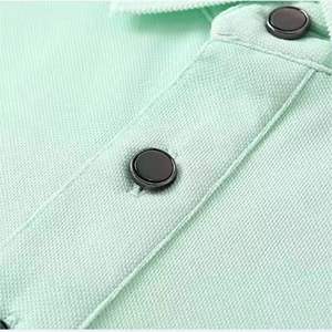 Polo à manches courtes vert clair pour homme, en coton, couleur unie, col boutonné décontracté, respirant, coupe classique - Product Image 2