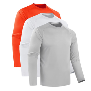 Camiseta Deportiva Transpirable de Manga Larga, Cuello Redondo, Color Sólido, Corte Ajustado, Informal, en Gris, Blanco y Naranja - Product Image 2