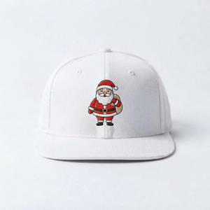 Gorra Plana con Cierre a Presión, Blanca, 6 Paneles, Estructurada, de Tela de Algodón, para Navidad, con Bordado Personalizado del Logotipo de Santa Claus - Product Image 1