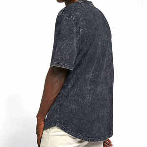 Camiseta de Manga Corta para Hombre, de Algodón Lavado, Color Sólido, Cuello Redondo, Informal, de Verano, Gris - Product Image 5