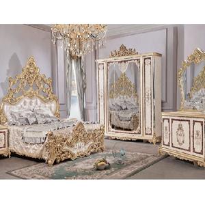 Juego de Muebles de Dormitorio Maharaja de Estilo Retro Real, Juego de Dormitorio Principal de Estilo Tradicional de Lujo, Cama con Corona Tallada a Mano en Madera de Teca - Product Image 1