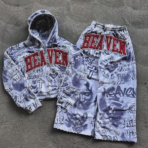 Conjunto de Sudadera con Capucha y Pantalones Deportivos Holgados, Personalizados, con Estampado Digital Completo, Impermeables, para Invierno - Product Image 1