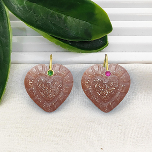 Champagne Quartz Heart Carving Pendant 20mm Heart Shape Handmade Carved Charms Gold Plated Pendant For Jewelry Making Supplier - Product Image 2