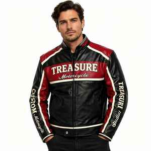 OEM Wholesale Cowhide Motorcycle Riding <b>Jacket</b> Vintage Bike Vehicle Graphic Custom Applique Embroidery Leather <b>Racer</b> Outerwear - Product Image 5