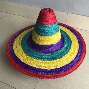 Chapeaux Sombrero en Paille Unisexe Rayés Multicolores Peints à la Main avec Ruban et Corde pour Décoration de Restaurant et Fournitures de Fête Cinco de Mayo - Product Image 1