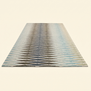 Tapis en laine tufté à la main Aqua Abstract Stripes bleu et marron, antidérapant, écologique, à poils épais et moyens, moderne, pour salon et chambre à coucher - Product Image 2