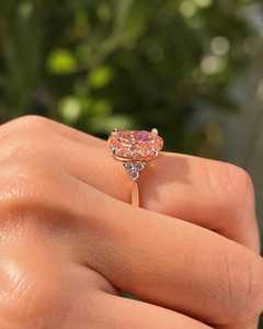 Fancy Vivid Pink 2.02CT Oval Cut Diamond Romantic <b>Ring</b> For Women's Lab Grown 14K Rose Gold Wedding <b>Proposal</b> Gift For Her - Product Image 2