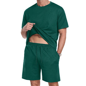 Ensemble de maillot de bain 2 pièces en coton respirant, style streetwear, t-shirt et short côtelé personnalisable, ensemble short jumeaux, survêtements pour garçons - Product Image 2