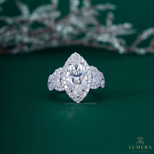 Marquise Cut Lab Grown Diamond Halo Engagement <b>Ring</b> 18K White Gold Three Stone Half <b>Moon</b> Side Diamonds Bridal <b>Ring</b> for Women - Product Image 1