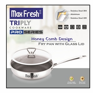 Maxfresh Pro Series Sustainable Stainless Steel Non-Stick 2-Piece Cookware Set Triply Honeycomb Fry Pan Glass Lid <b>for</b> Gas - Product Image 2