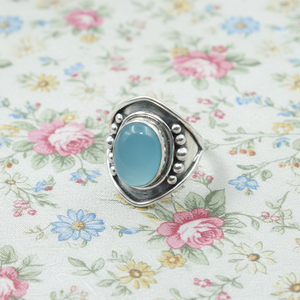 Anillo Vintage de Calcedonia Azul, Plata de Ley 925, Chapado en Oro Rosa y Oro Amarillo, Joyería Boho Hecha a Mano, Regalo Unisex para Ella - Product Image 6