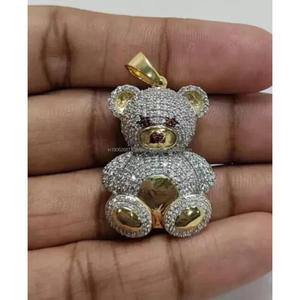 Collier ours en peluche glacé Hip Hop à haute brillance, diamants de laboratoire VVS avec argent sterling 925, bijoux pour hommes - Product Image 1