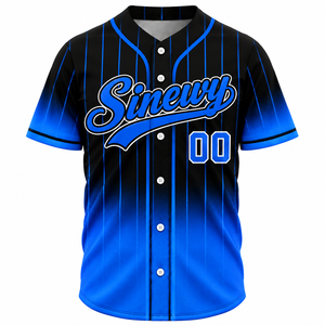 Maillot de baseball Sinewy pour homme, personnalisable avec nom et numéro, rayures bleues et noires, sublimé, respirant, manches courtes, coupe classique, toutes saisons - Product Image 2