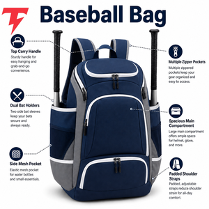 Bolsa de béisbol con compartimentos prácticos, material duradero y transporte cómodo para accesorios de entrenamiento y equipo de juego - Product Image 6