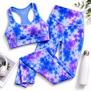 Women Tie Dye Yoga Set High Waist Leggings Sports Bra Fitness Gym Workout Activewear Set - Product Image 5