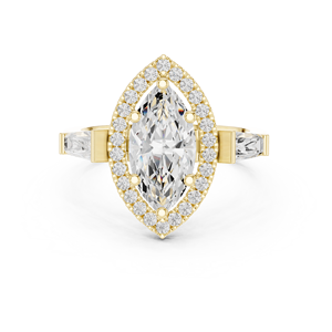 Anillo de Lujo de Oro Amarillo de 14K con Diamante Cultivado en Laboratorio Certificado por IGI de 2 CT, Corte Marquesa y Corte Baguette Lateral, para Aniversario, Boda o Compromiso - Product Image 1