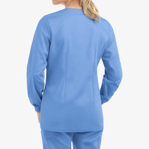 Veste d'uniforme d'infirmière OEM à prix de gros, col rond, manches longues, poignets côtelés, poches plaquées, vestes de travail en gros - Product Image 2