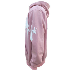 Unisex <b>Pink</b> Oversized <b>Hoodie</b> With White Puff Print "NECESSARY" Logo Front Pocket Fleece Cotton Autumn Wear - Product Image 3